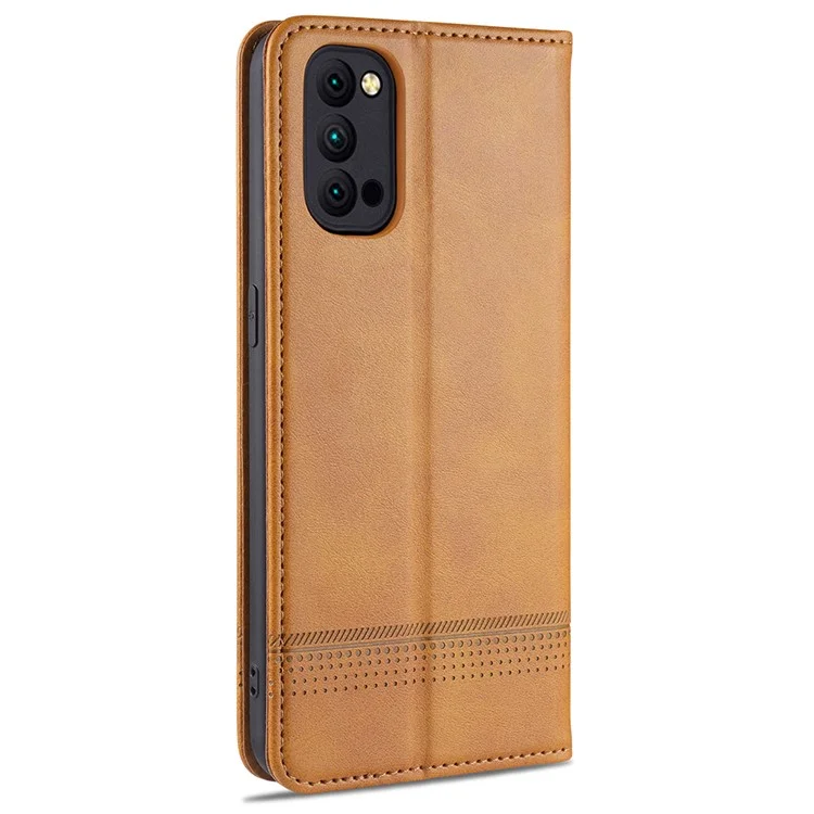 AZNS Auto-absorbed Magnetic Stand Wallet Leather Mobile Shell Case for Oppo Reno4 Pro 5G / Reno4 5G - Yellow