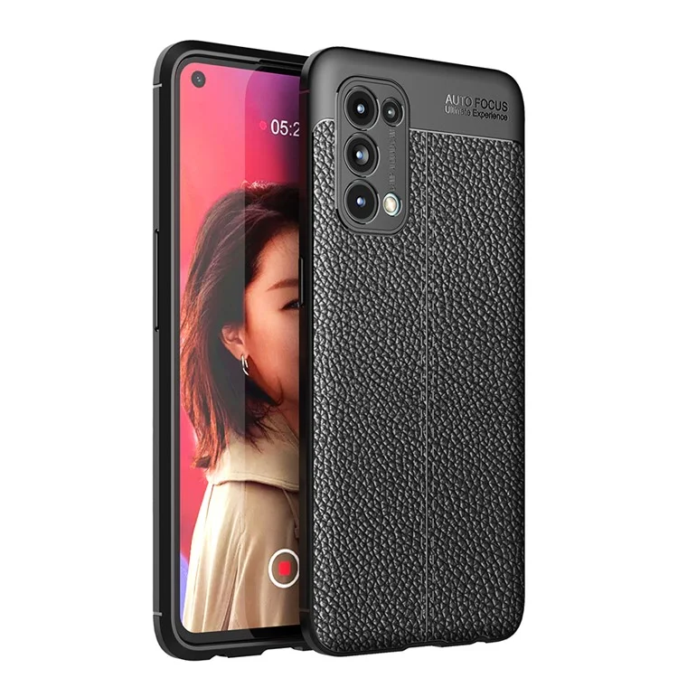 Four Corner Cushion Litchi Texture Soft TPU Protector for OPPO Reno 5 5G/Reno5 4G/Reno5 K/Find X3 Lite Mobile Phone Cover - Black