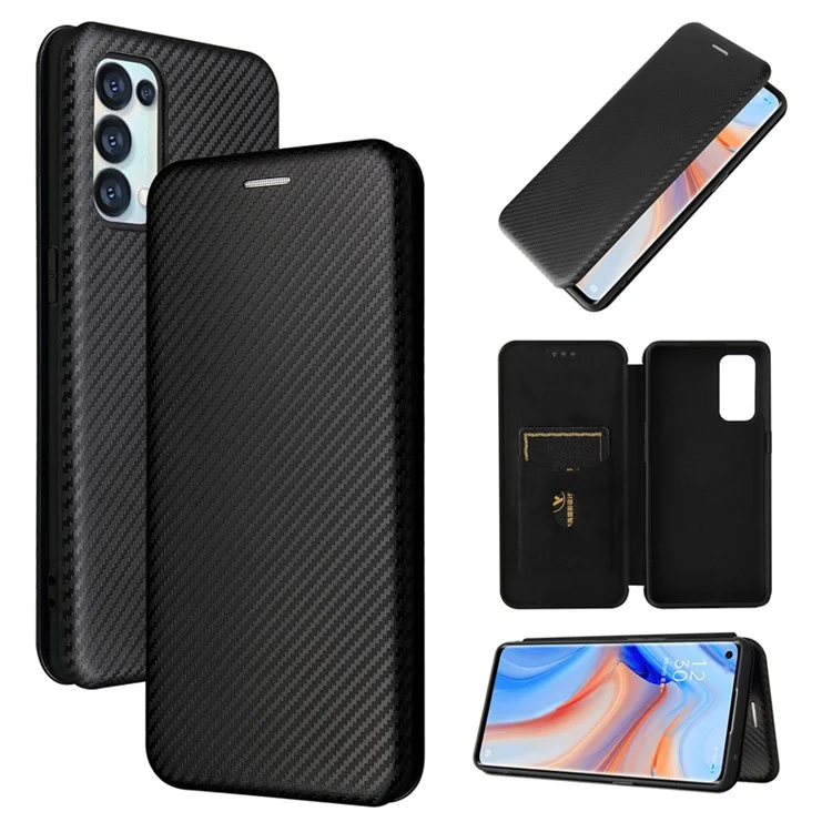 Full Coverage Auto-absorbed Carbon Fiber Leather Card Holder Cover Case for OPPO Reno 5 5G/Reno5 4G/Reno5 K/Find X3 Lite - Black