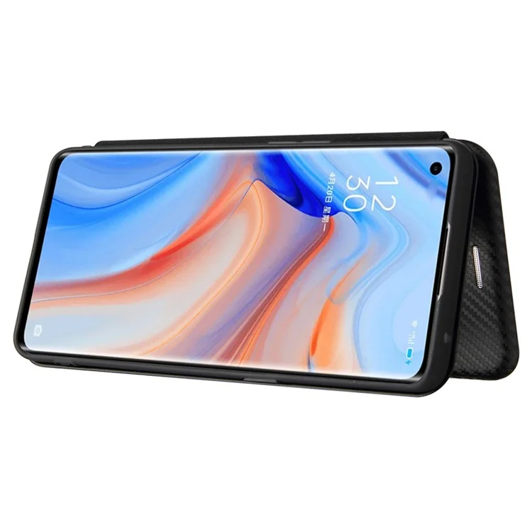 Full Coverage Auto-absorbed Carbon Fiber Leather Card Holder Cover Case for OPPO Reno 5 5G/Reno5 4G/Reno5 K/Find X3 Lite - Black