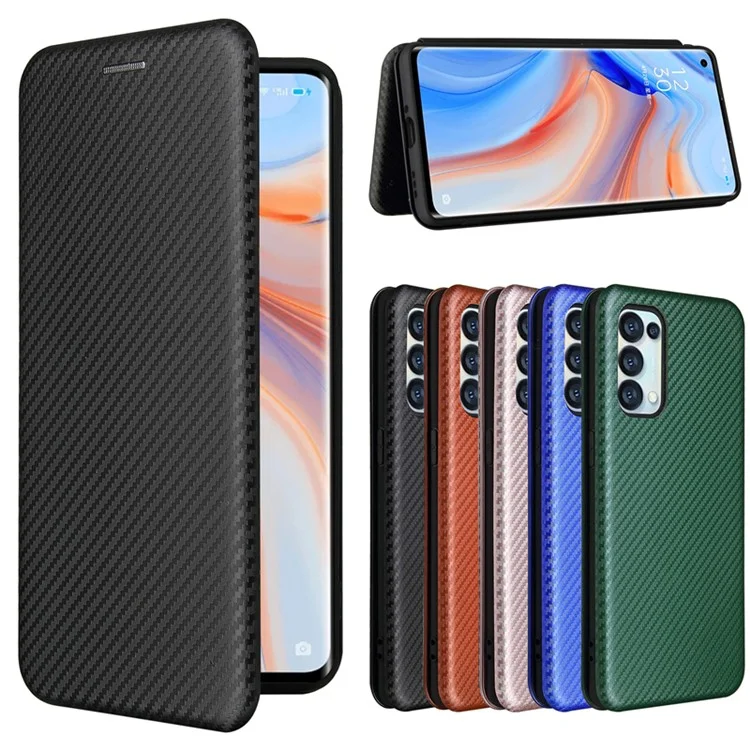 Full Coverage Auto-absorbed Carbon Fiber Leather Card Holder Cover Case for OPPO Reno 5 5G/Reno5 4G/Reno5 K/Find X3 Lite - Black