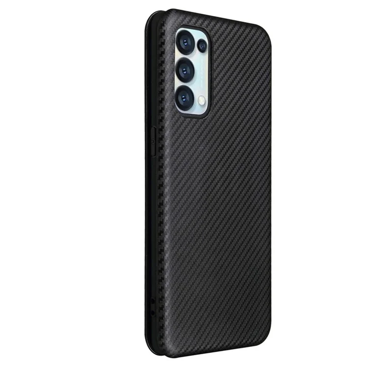 Full Coverage Auto-absorbed Carbon Fiber Leather Card Holder Cover Case for OPPO Reno 5 5G/Reno5 4G/Reno5 K/Find X3 Lite - Black