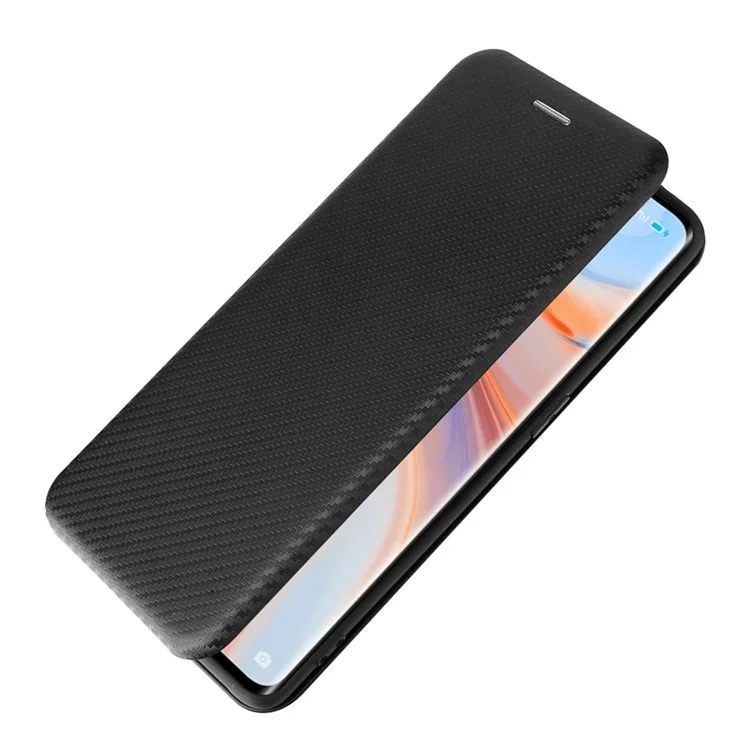 Full Coverage Auto-absorbed Carbon Fiber Leather Card Holder Cover Case for OPPO Reno 5 5G/Reno5 4G/Reno5 K/Find X3 Lite - Black