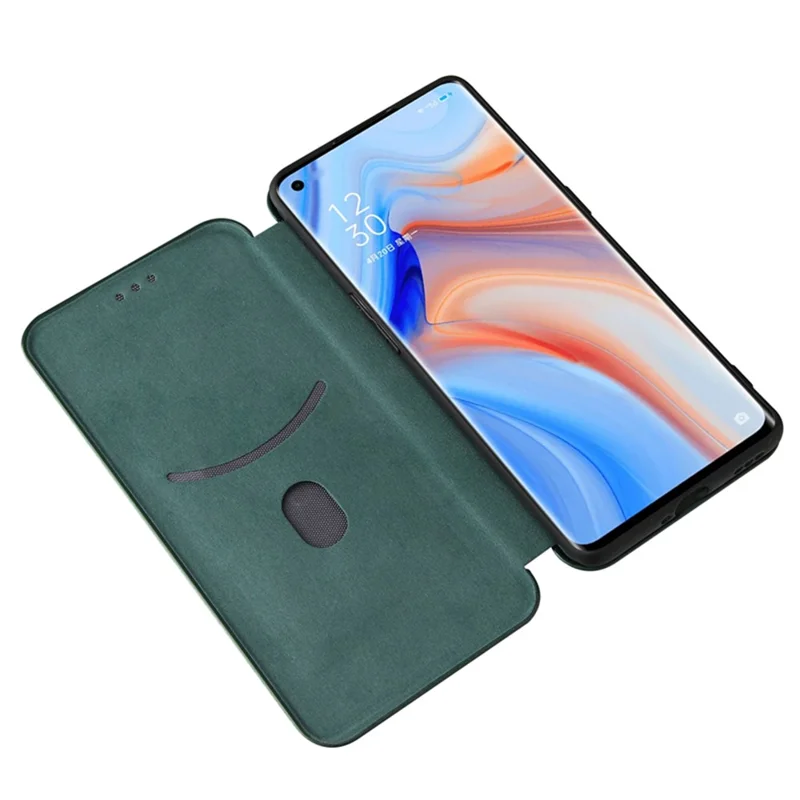 Full Coverage Auto-absorbed Carbon Fiber Leather Card Holder Cover Case for OPPO Reno 5 5G/Reno5 4G/Reno5 K/Find X3 Lite - Green
