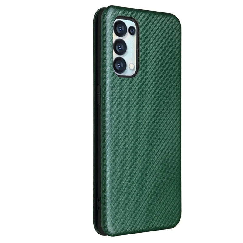 Full Coverage Auto-absorbed Carbon Fiber Leather Card Holder Cover Case for OPPO Reno 5 5G/Reno5 4G/Reno5 K/Find X3 Lite - Green