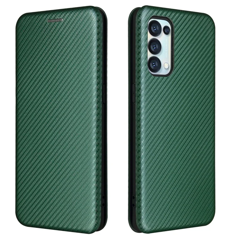 Full Coverage Auto-absorbed Carbon Fiber Leather Card Holder Cover Case for OPPO Reno 5 5G/Reno5 4G/Reno5 K/Find X3 Lite - Green