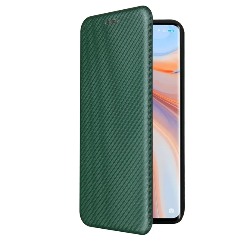 Full Coverage Auto-absorbed Carbon Fiber Leather Card Holder Cover Case for OPPO Reno 5 5G/Reno5 4G/Reno5 K/Find X3 Lite - Green