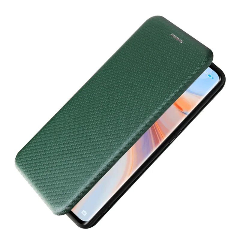 Full Coverage Auto-absorbed Carbon Fiber Leather Card Holder Cover Case for OPPO Reno 5 5G/Reno5 4G/Reno5 K/Find X3 Lite - Green