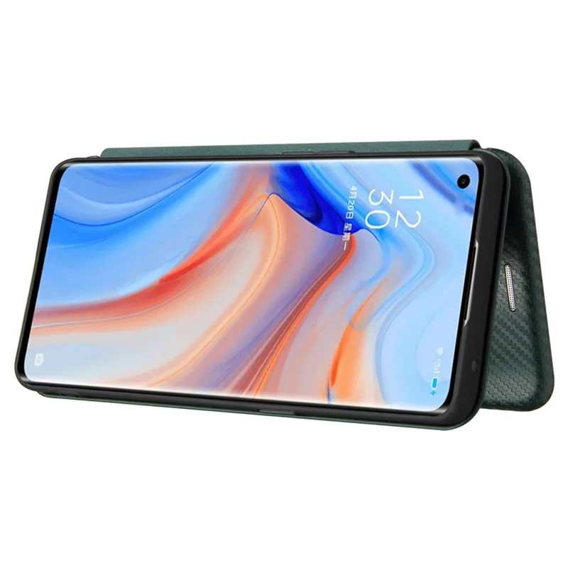 Full Coverage Auto-absorbed Carbon Fiber Leather Card Holder Cover Case for OPPO Reno 5 5G/Reno5 4G/Reno5 K/Find X3 Lite - Green