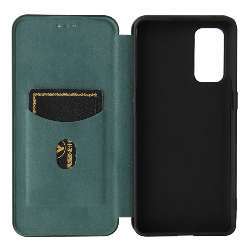 Full Coverage Auto-absorbed Carbon Fiber Leather Card Holder Cover Case for OPPO Reno 5 5G/Reno5 4G/Reno5 K/Find X3 Lite - Green