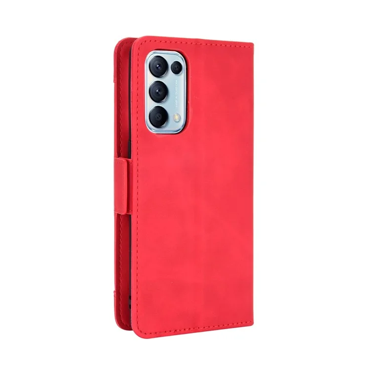 Leather Wallet Protective Shell for Oppo Reno5 5G Multiple Card Slots Case - Red