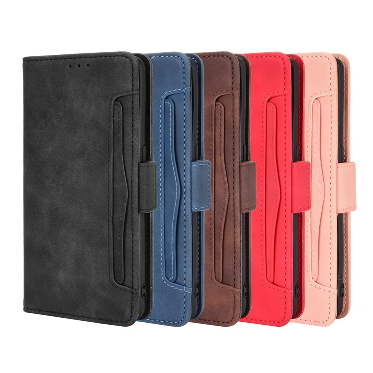 Leather Wallet Protective Shell for Oppo Reno5 5G Multiple Card Slots Case - Red