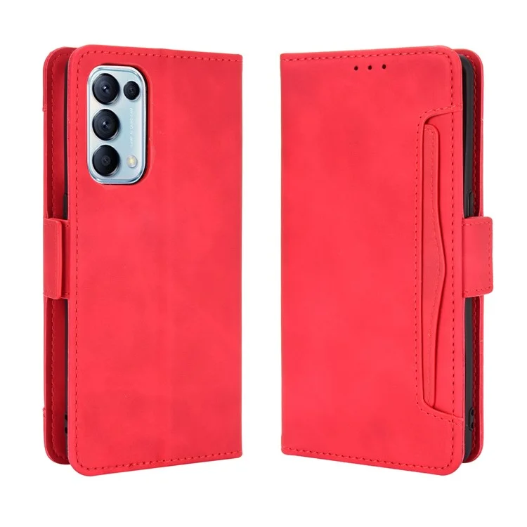 Leather Wallet Protective Shell for Oppo Reno5 5G Multiple Card Slots Case - Red