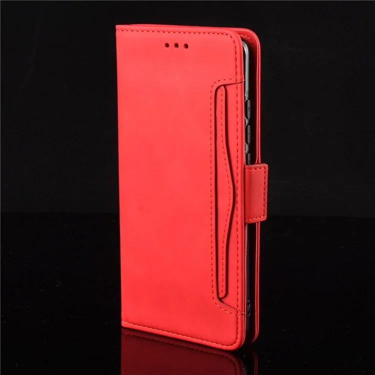 Leather Wallet Protective Shell for Oppo Reno5 5G Multiple Card Slots Case - Red