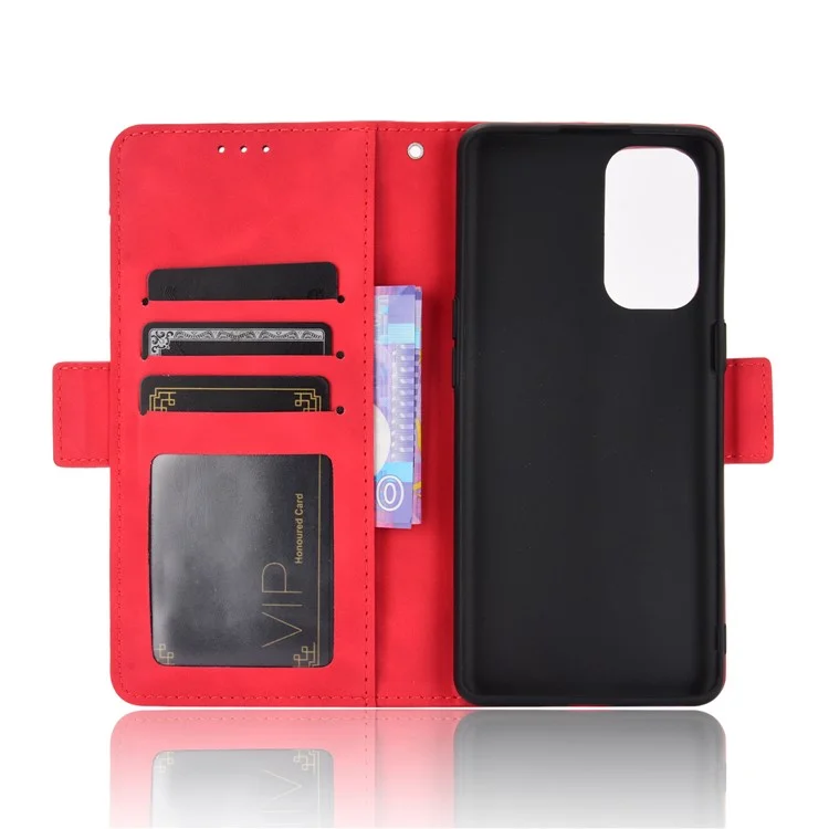 Leather Wallet Protective Shell for Oppo Reno5 5G Multiple Card Slots Case - Red