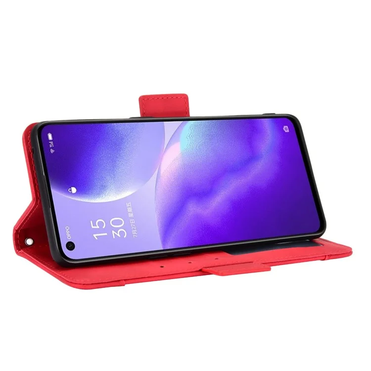 Leather Wallet Protective Shell for Oppo Reno5 5G Multiple Card Slots Case - Red