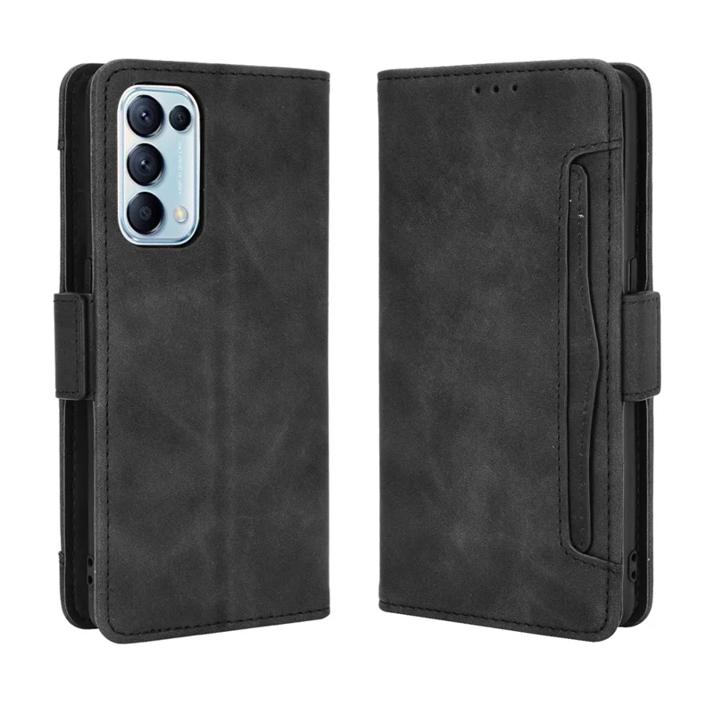 Leather Wallet Protective Shell for Oppo Reno5 5G Multiple Card Slots Case - Black