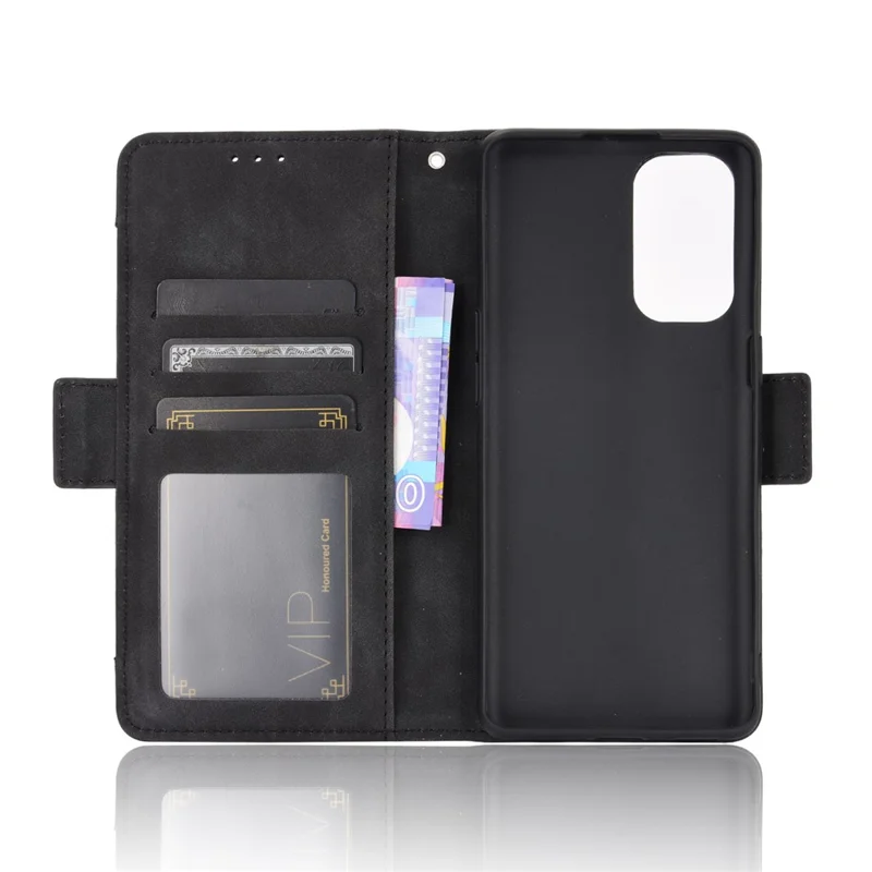 Leather Wallet Protective Shell for Oppo Reno5 5G Multiple Card Slots Case - Black