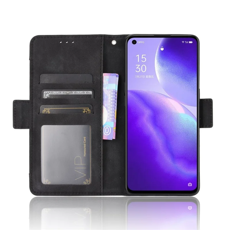 Leather Wallet Protective Shell for Oppo Reno5 5G Multiple Card Slots Case - Black