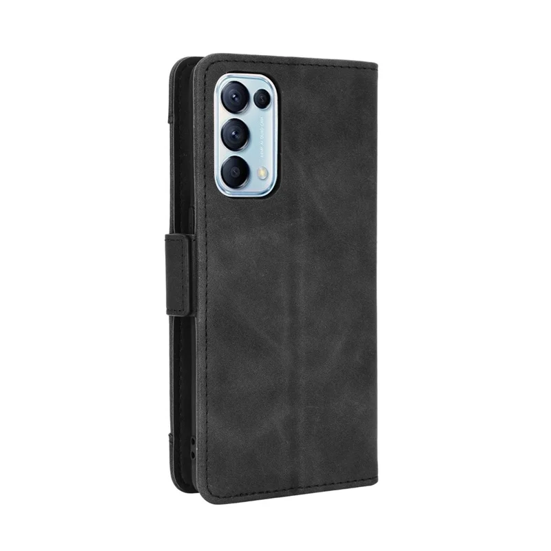 Leather Wallet Protective Shell for Oppo Reno5 5G Multiple Card Slots Case - Black