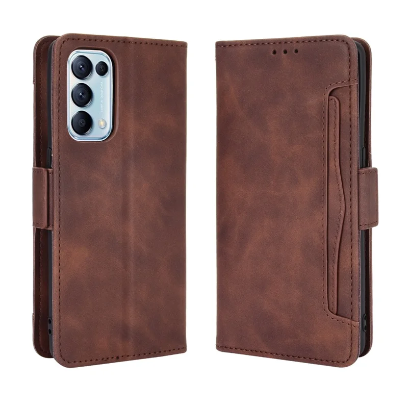 Leather Wallet Protective Shell for Oppo Reno5 5G Multiple Card Slots Case - Brown