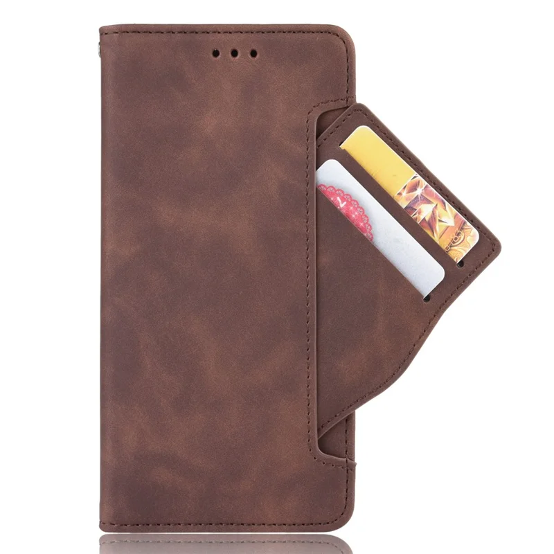 Leather Wallet Protective Shell for Oppo Reno5 5G Multiple Card Slots Case - Brown