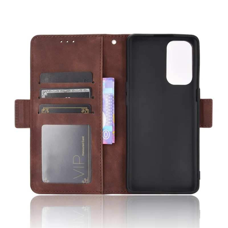 Leather Wallet Protective Shell for Oppo Reno5 5G Multiple Card Slots Case - Brown