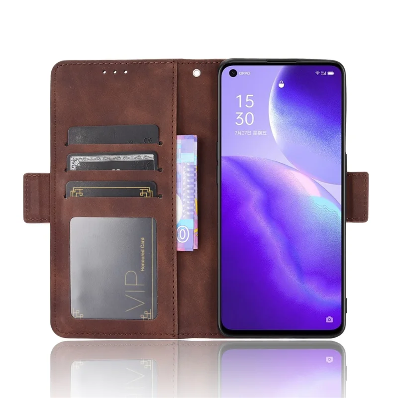 Leather Wallet Protective Shell for Oppo Reno5 5G Multiple Card Slots Case - Brown
