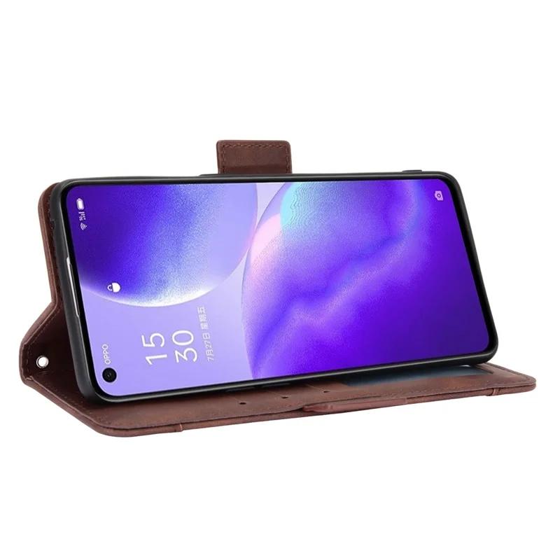 Leather Wallet Protective Shell for Oppo Reno5 5G Multiple Card Slots Case - Brown