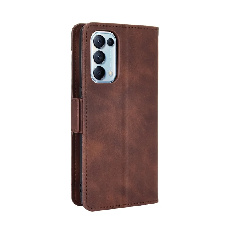 Leather Wallet Protective Shell for Oppo Reno5 5G Multiple Card Slots Case - Brown