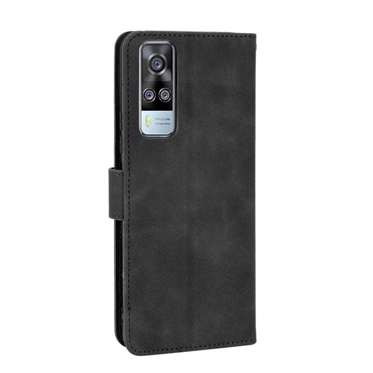 For vivo Y51 (2020, December) Skin-touch PU Leather Wallet Case with Stand - Black