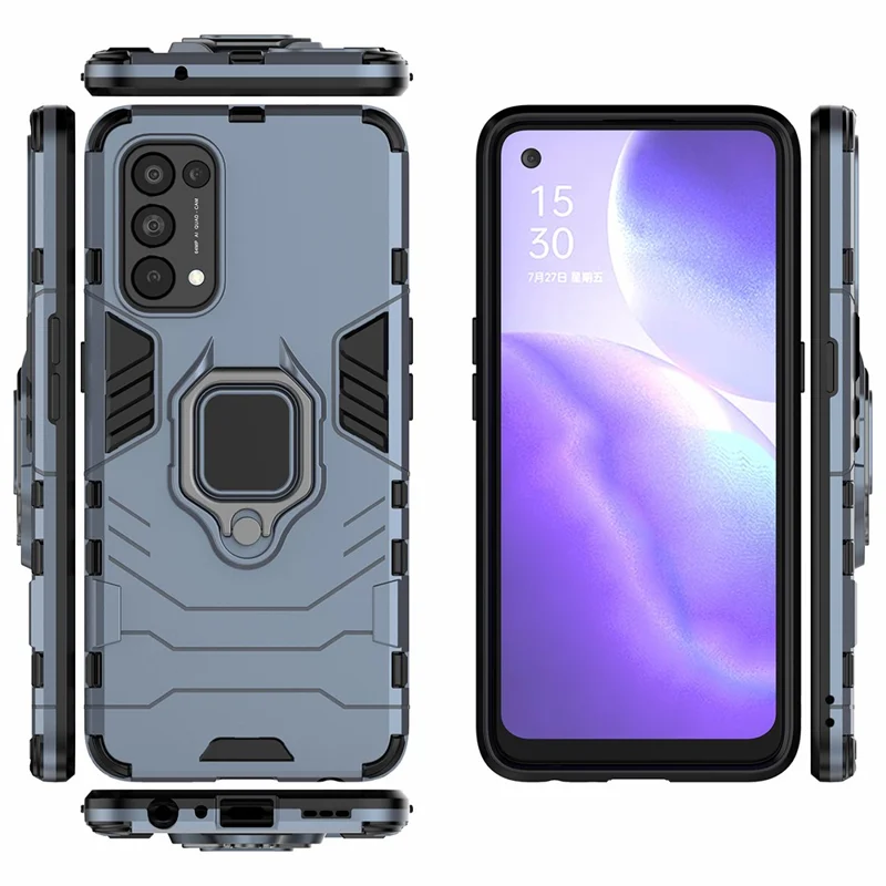 Finger Ring Kickstand Design  PC + TPU Combo Protective Shell for Oppo Reno5 5G/Find X3 Lite Hybrid Phone Case - Blue