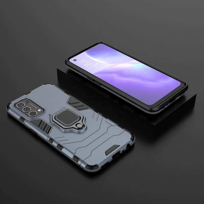 Finger Ring Kickstand Design  PC + TPU Combo Protective Shell for Oppo Reno5 5G/Find X3 Lite Hybrid Phone Case - Blue