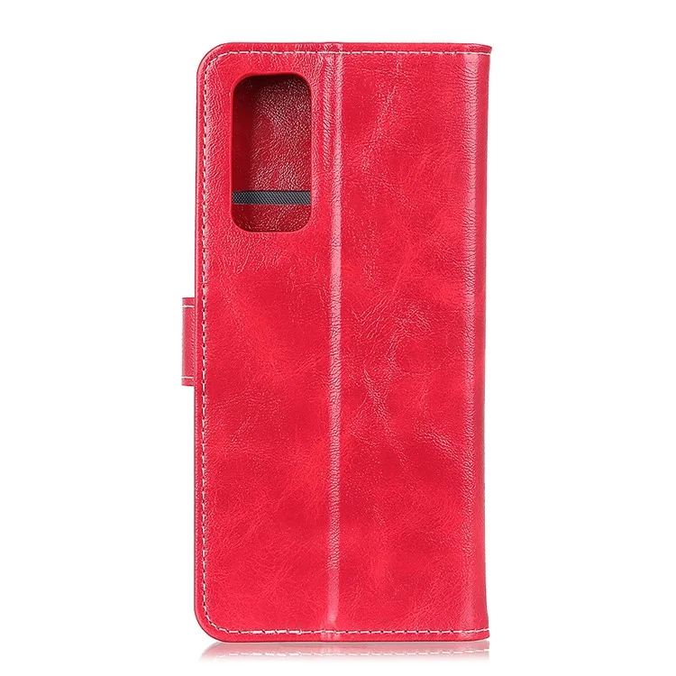 Rétro Style Crazy Horse Texture Leather Phone Cover avec Portefeuille Support Design pour Oppo Reno5 Pro Plus 5G/Find X3 Neo - Rouge