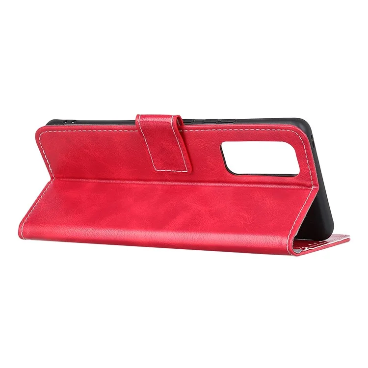 Rétro Style Crazy Horse Texture Leather Phone Cover avec Portefeuille Support Design pour Oppo Reno5 Pro Plus 5G/Find X3 Neo - Rouge