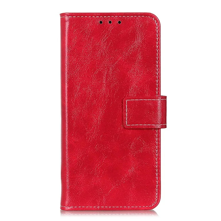 Rétro Style Crazy Horse Texture Leather Phone Cover avec Portefeuille Support Design pour Oppo Reno5 Pro Plus 5G/Find X3 Neo - Rouge