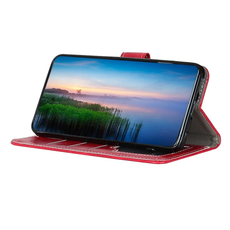 Rétro Style Crazy Horse Texture Leather Phone Cover avec Portefeuille Support Design pour Oppo Reno5 Pro Plus 5G/Find X3 Neo - Rouge