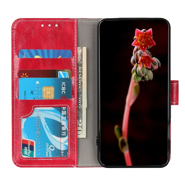 Rétro Style Crazy Horse Texture Leather Phone Cover avec Portefeuille Support Design pour Oppo Reno5 Pro Plus 5G/Find X3 Neo - Rouge
