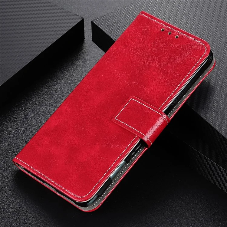 Rétro Style Crazy Horse Texture Leather Phone Cover avec Portefeuille Support Design pour Oppo Reno5 Pro Plus 5G/Find X3 Neo - Rouge