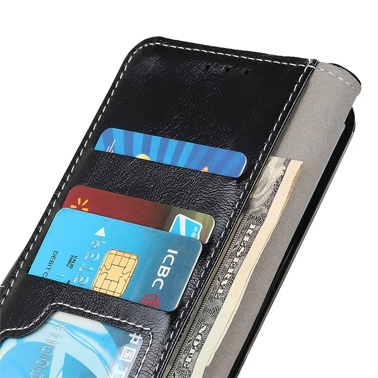 Retro Style Wallet Stand Design Leather Phone Cover Case for Oppo Reno5 5G/Find X3 Lite Crazy Horse Texture Leather Case - Black