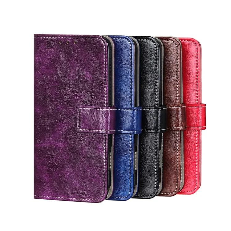 Retro Style Wallet Stand Design Leather Phone Cover Case for Oppo Reno5 5G/Find X3 Lite Crazy Horse Texture Leather Case - Black