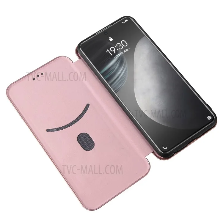 Carbon Fiber Auto-absorbed PU Leather + TPU Case with Card Holder and Ring Strap for vivo Y51 (2020, December) - Rose Gold