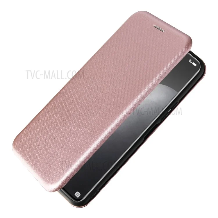 Carbon Fiber Auto-absorbed PU Leather + TPU Case with Card Holder and Ring Strap for vivo Y51 (2020, December) - Rose Gold