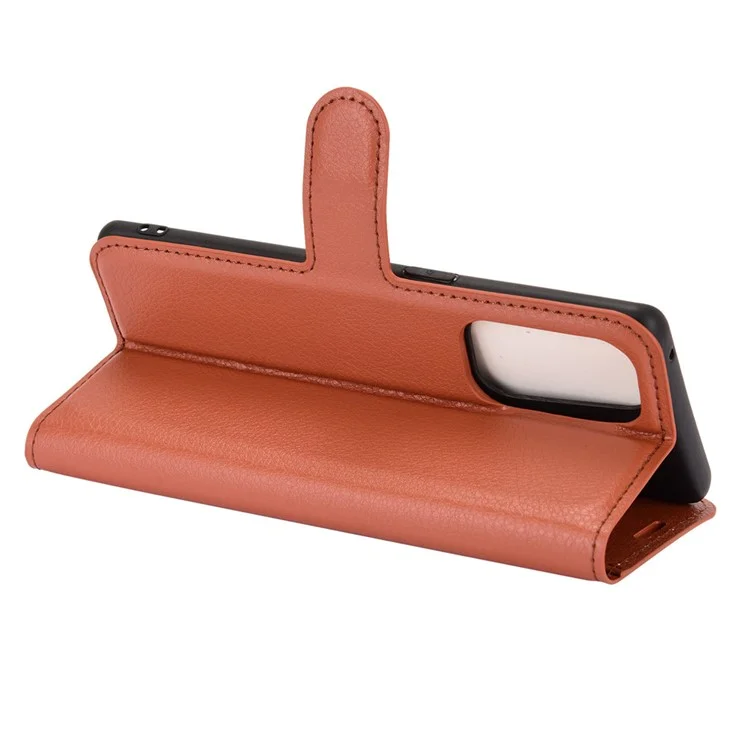 Litchi Texture Leather Phone Protective Cover with Wallet Stand Design for Oppo Reno5 5G / Reno5 4G / Reno5 K / Find X3 Lite - Brown