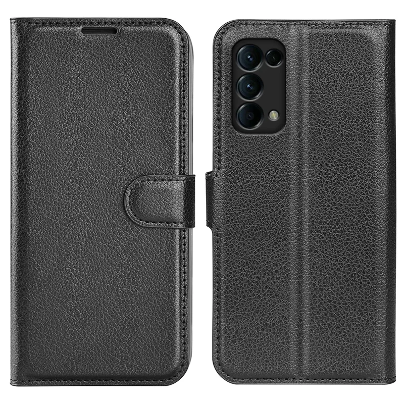 Litchi Texture Leather Phone Protective Cover with Wallet Stand Design for Oppo Reno5 5G / Reno5 4G / Reno5 K / Find X3 Lite - Black