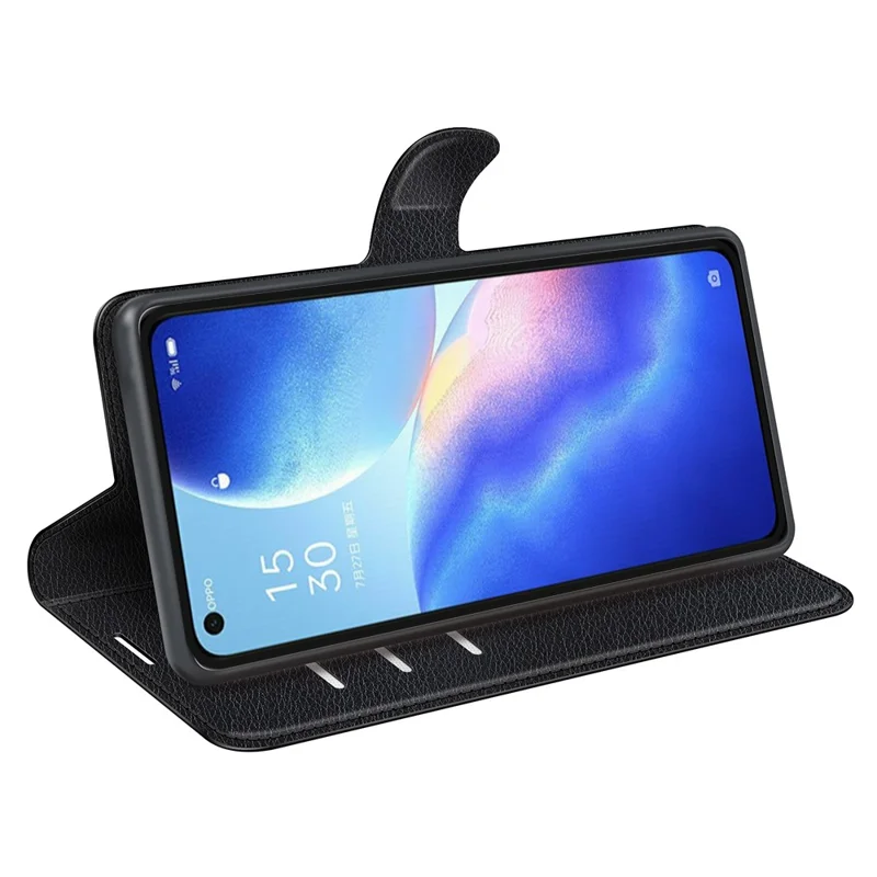 Litchi Texture Leather Phone Protective Cover with Wallet Stand Design for Oppo Reno5 5G / Reno5 4G / Reno5 K / Find X3 Lite - Black