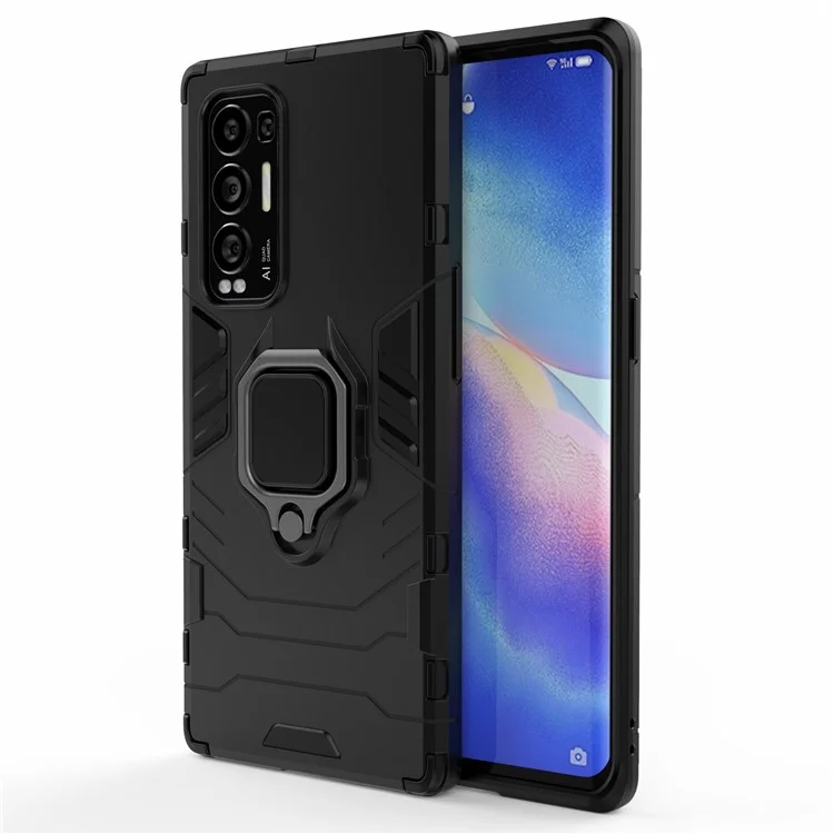 For Oppo Reno5 Pro+ 5G Phone Case Ring-Shape Kickstand PC + TPU Combo Cover - Black