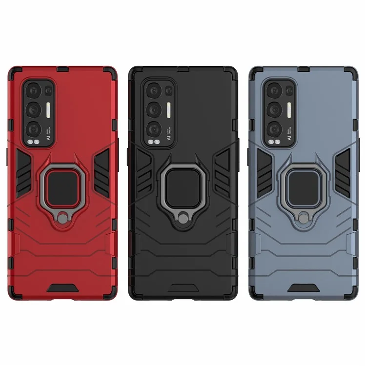 Pour Oppo Reno5 Pro + 5G Téléphone Caxe de Kickstand PC + TPU PC + - le Noir
