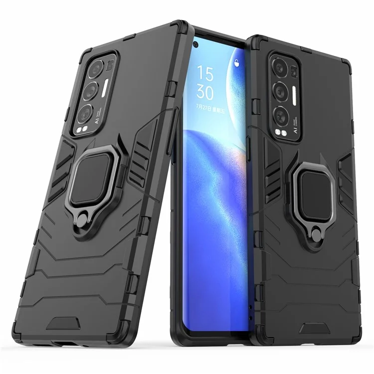 For Oppo Reno5 Pro+ 5G Phone Case Ring-Shape Kickstand PC + TPU Combo Cover - Black