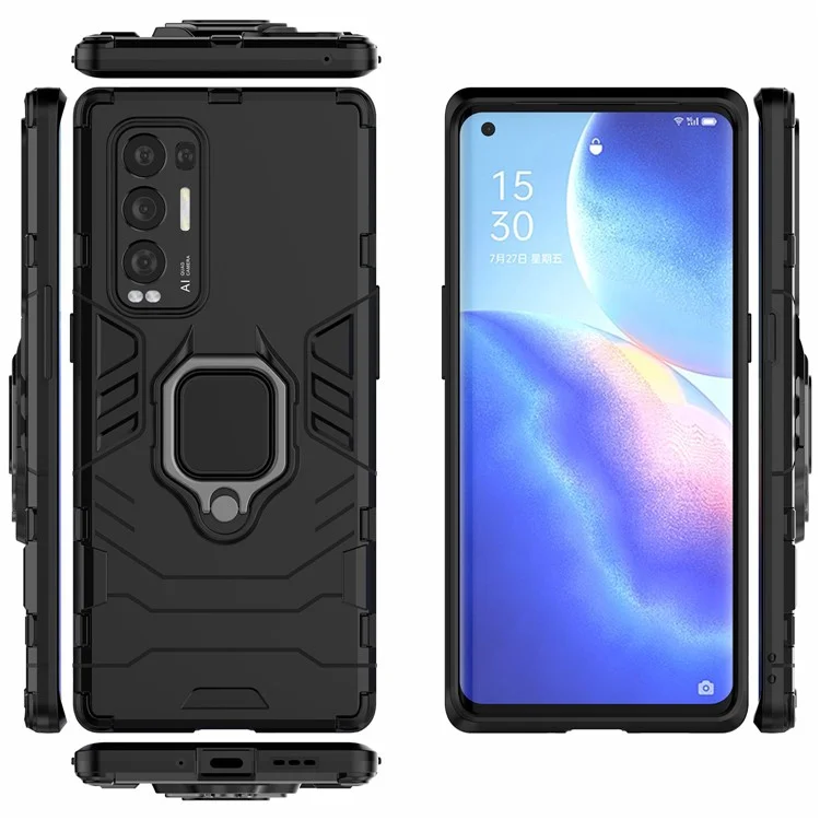 For Oppo Reno5 Pro+ 5G Phone Case Ring-Shape Kickstand PC + TPU Combo Cover - Black